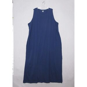 Lands End Tank Dress Plus 3X Blue Maxi Cotton Pockets Beach Resort Vacation